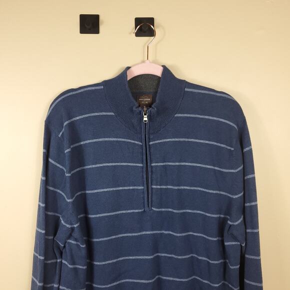 Greg Norman for Tasso Elba Navy Striped 1/4 Zip Sweater Size M - Picture 2 of 8